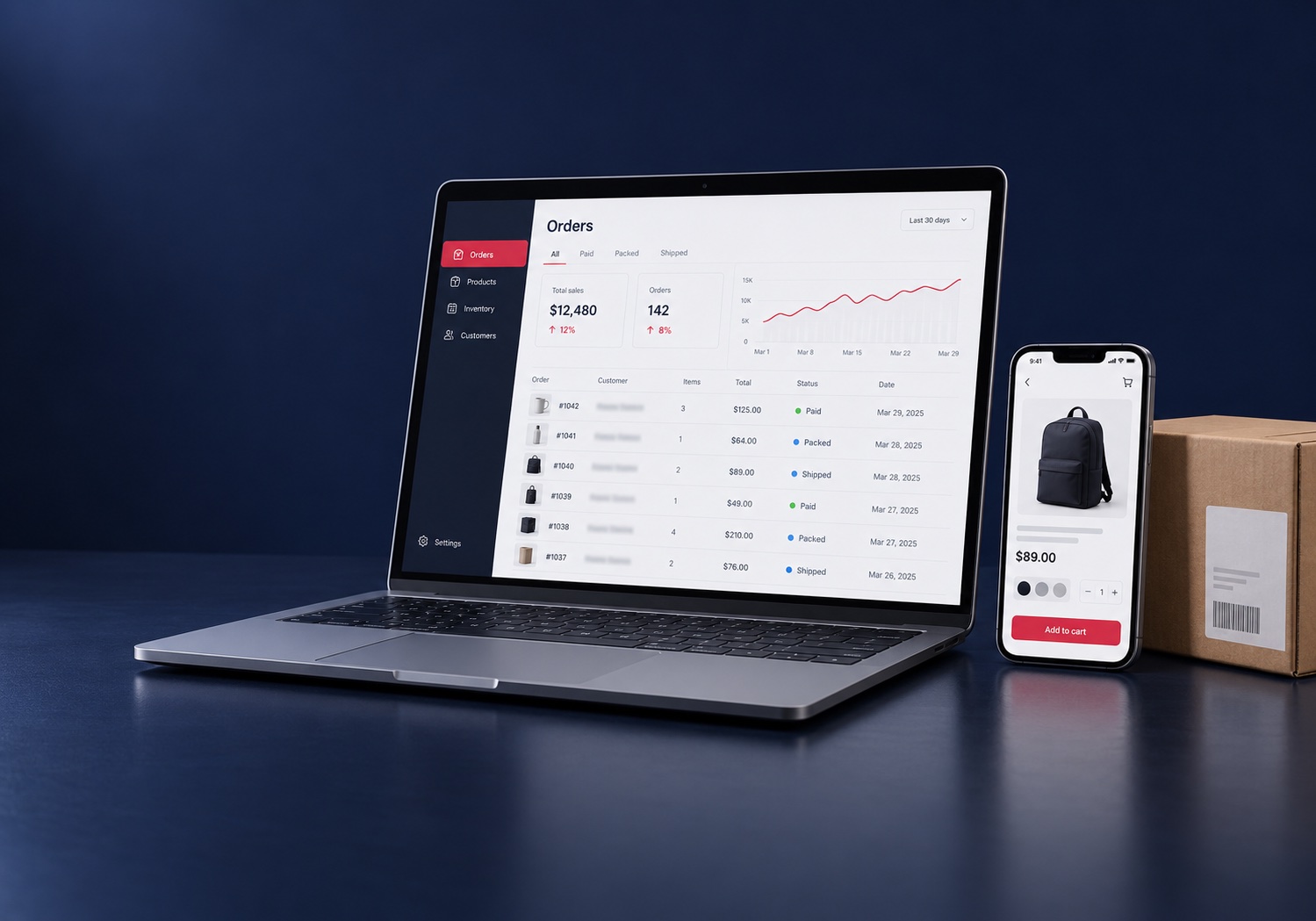 E-commerce — web dashboard and mobile app